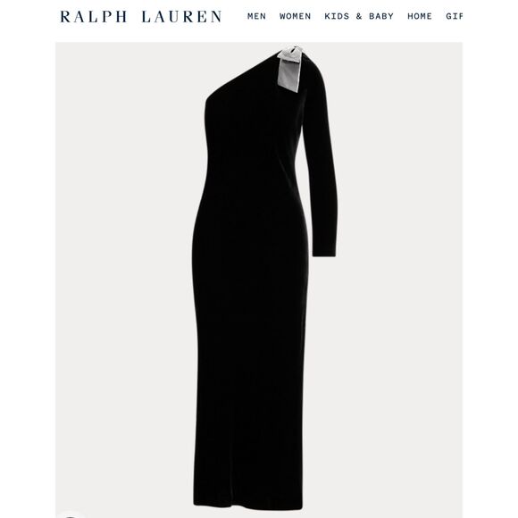 ~ Lauren Ralph Lauren S 1-Shoulder Maxi Dress Black A-line Fit&Flare Long Sleeve - Picture 2 of 15